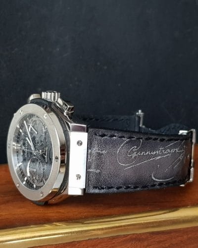 deep black silver scritto hublot gunny leather straps