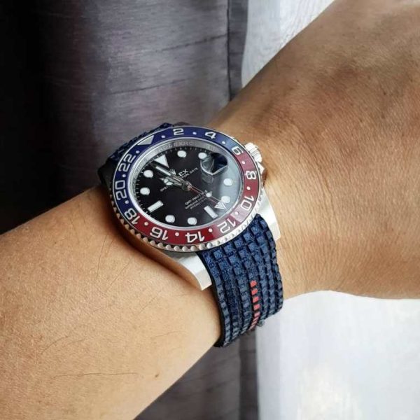extreme chessboard blue with velcro closure system on rolex gmt pepsi