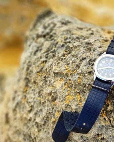 chessboard black nato shown on patek philippe aquanaut