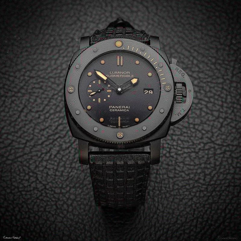 Extreme Chessboard Black Strap on Panerai Luminor Submersible by Gunny Straps