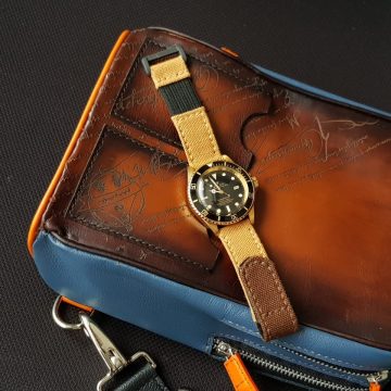 Canvas Tan with Black Kolor and Dark Brown Hook & Loop For Rolex Submariner by Gunny Straps