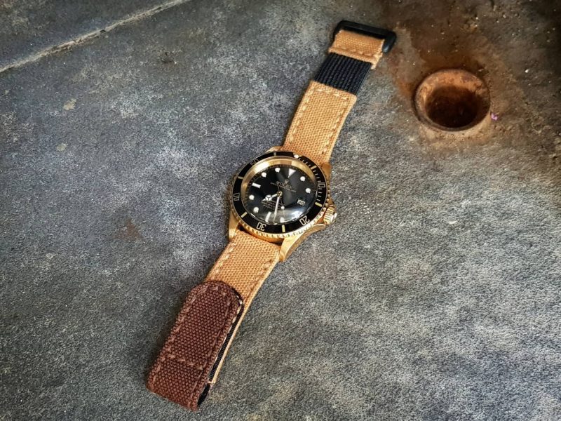 Canvas Tan with Black Kolor and Dark Brown Hook & Loop For Rolex Submariner by Gunny Straps