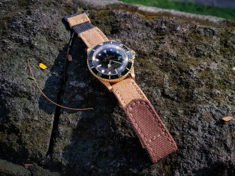 Canvas Tan with Black Kolor and Dark Brown Hook & Loop For Rolex Submariner by Gunny Straps