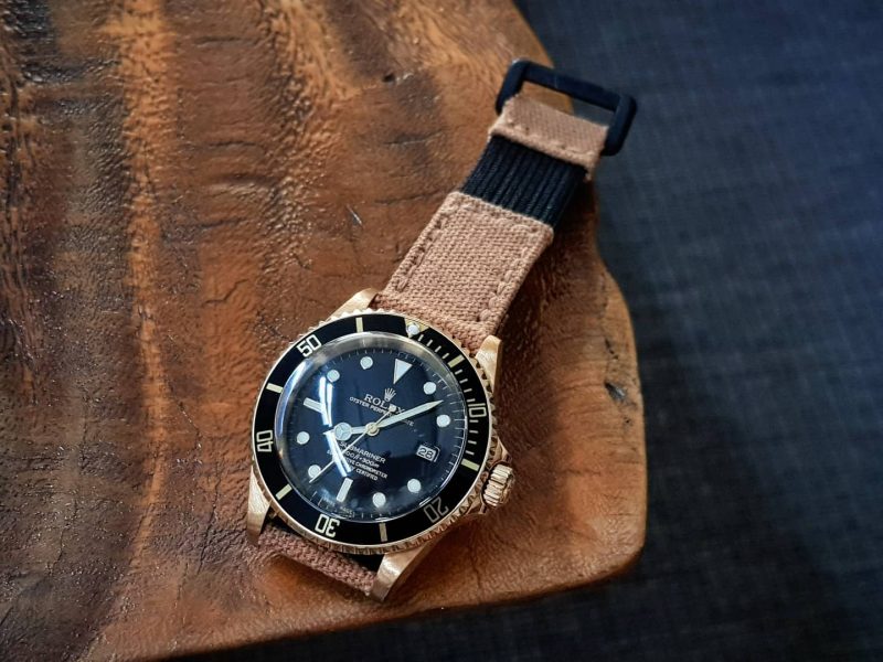 Canvas Tan with Black Kolor and Dark Brown Hook & Loop For Rolex Submariner by Gunny Straps