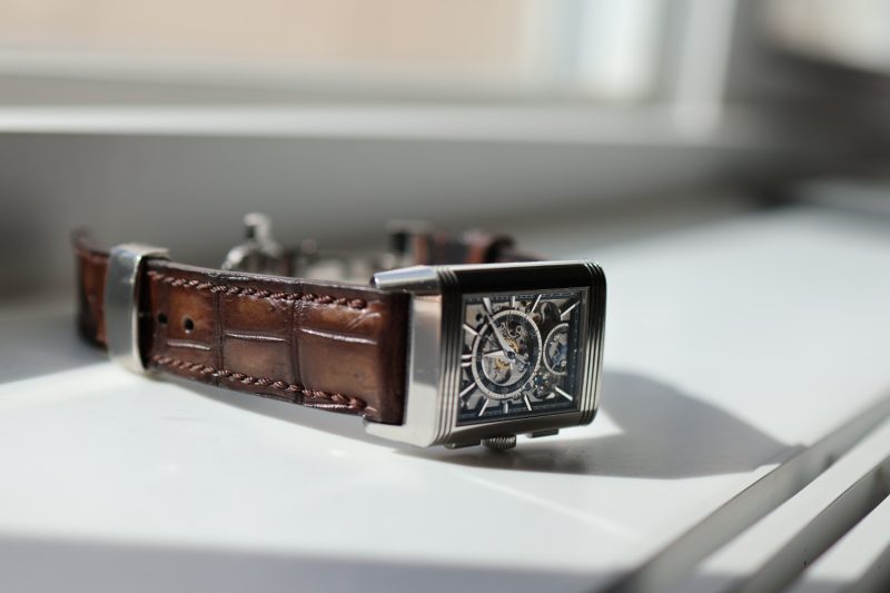 Ironwood Croco Leather Strap on Jaeger Le-Coultre watch by Gunny Straps (photo by James Fox)