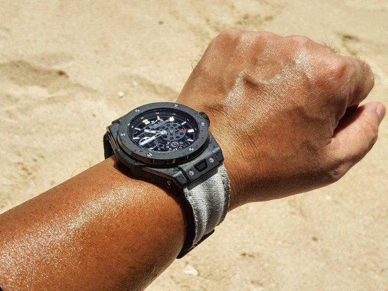 Double Muscular Vintage White Canvas Strap on Hublot by Gunny Straps