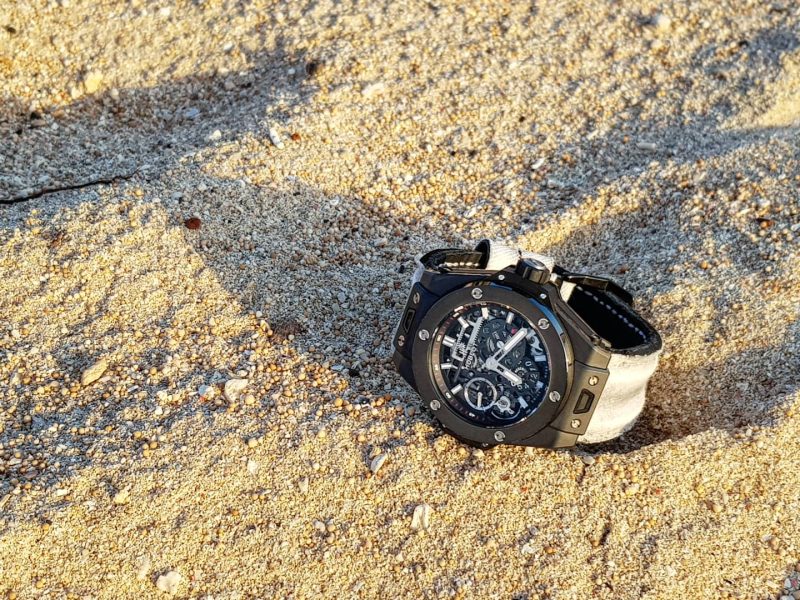 Double Muscular Vintage White Canvas Strap on Hublot by Gunny Straps