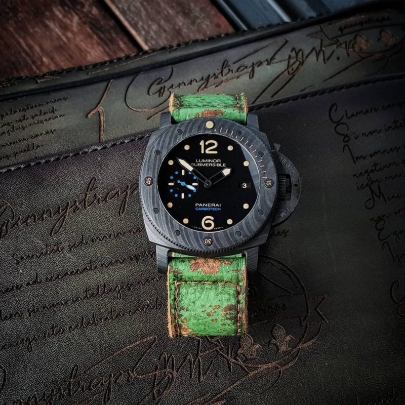 Green Coral Strap on Panerai Luminor Submersible by Gunny Straps