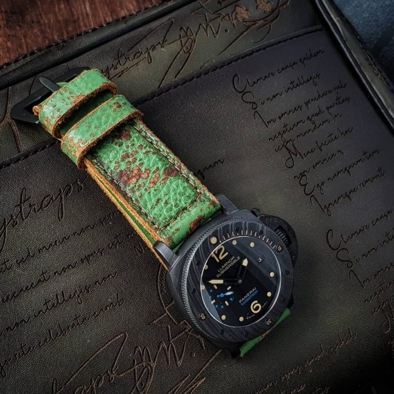 Green Coral Strap on Panerai Luminor Submersible by Gunny Straps