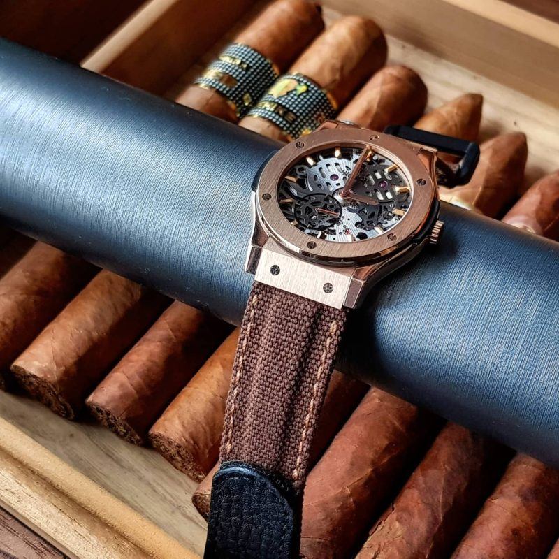 Dark Brown Canvas with Hook & Loop and Extreme Padded Style on Hublot by Gunny Straps