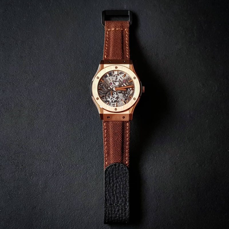 Dark Brown Canvas with Hook & Loop and Extreme Padded Style on Hublot by Gunny Straps
