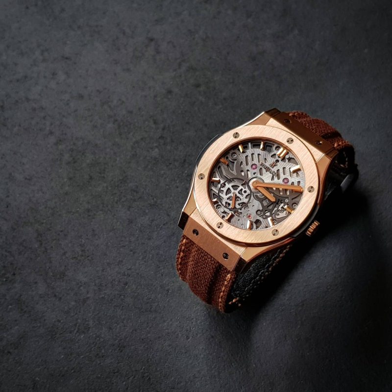 Dark Brown Canvas with Hook & Loop and Extreme Padded Style on Hublot by Gunny Straps