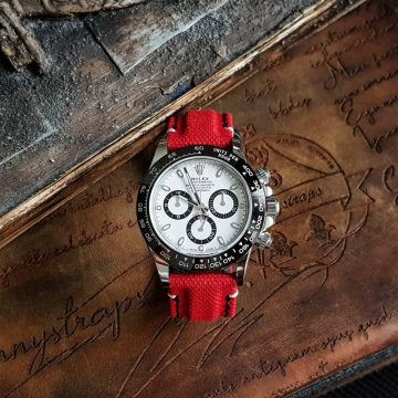 Red Canvas Strap with Hook & Loop and Extreme Padded Style on Rolex Daytona Panda