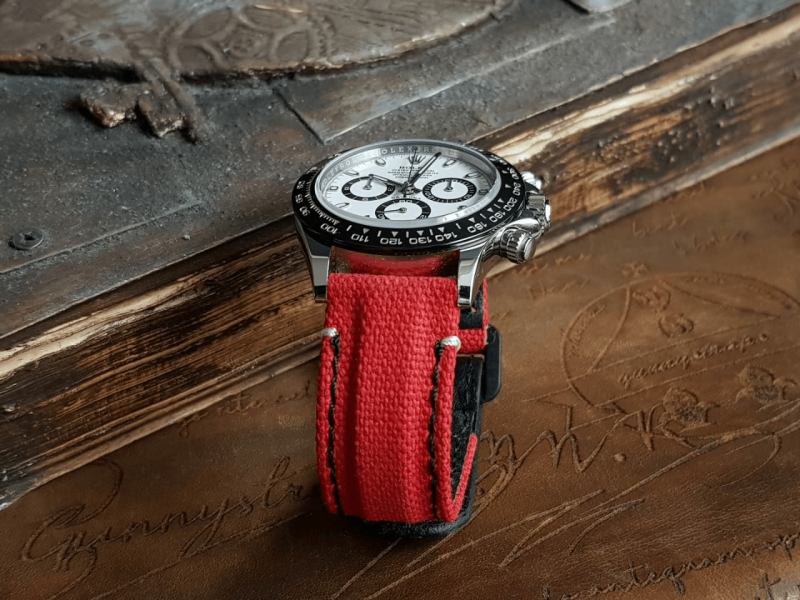 Red Canvas Hook & Loop Strap For Rolex Daytona with Extreme Padded Style