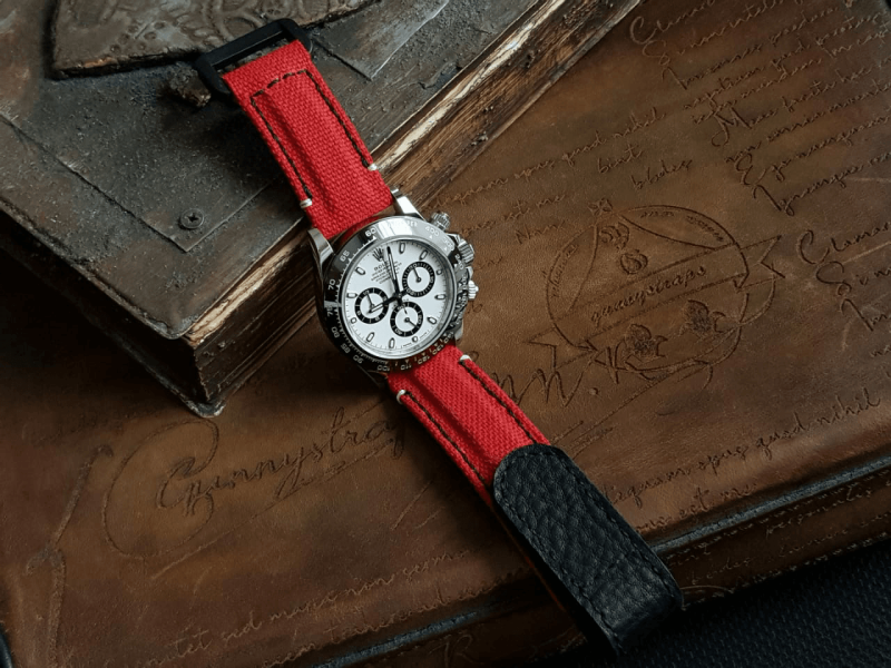 Red Canvas Hook & Loop Strap For Rolex Daytona with Extreme Padded Style
