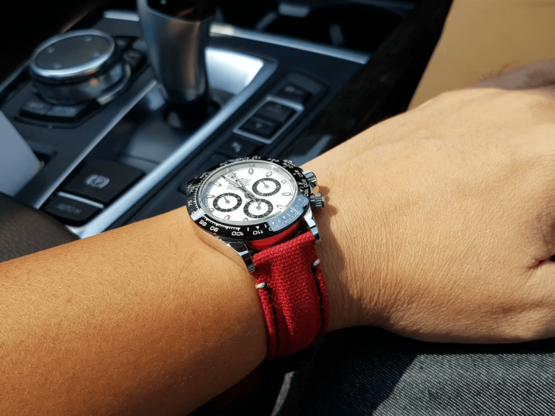 Red Canvas Hook & Loop Strap For Rolex Daytona with Extreme Padded Style