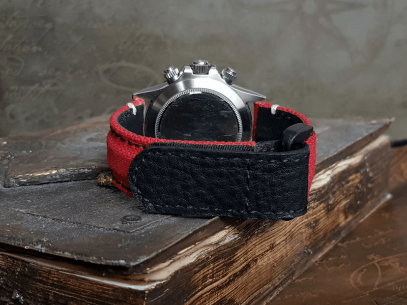 Red Canvas Hook & Loop Strap For Rolex Daytona with Extreme Padded Style