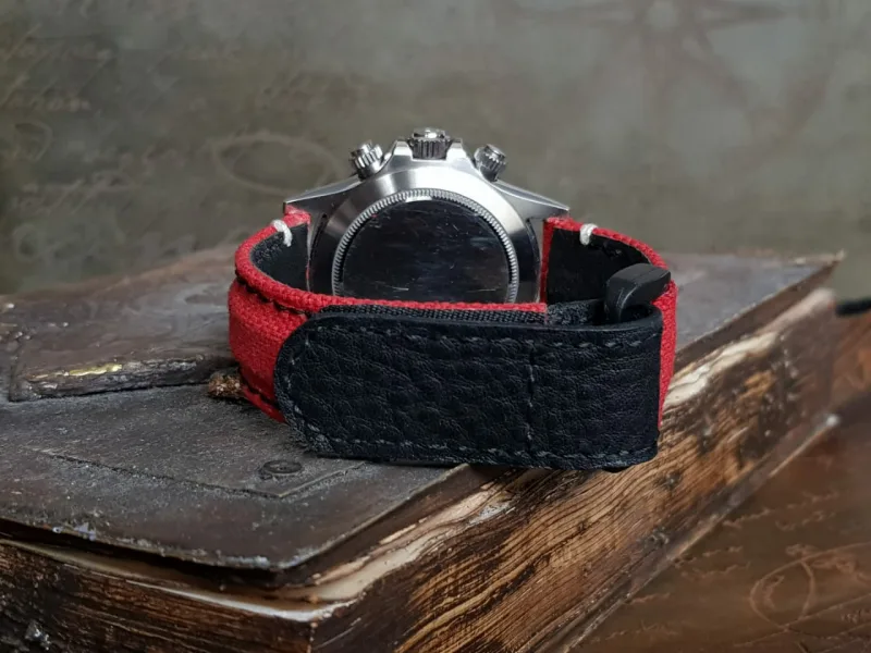 Red Canvas Hook & Loop Strap For Rolex Daytona with Extreme Padded Style