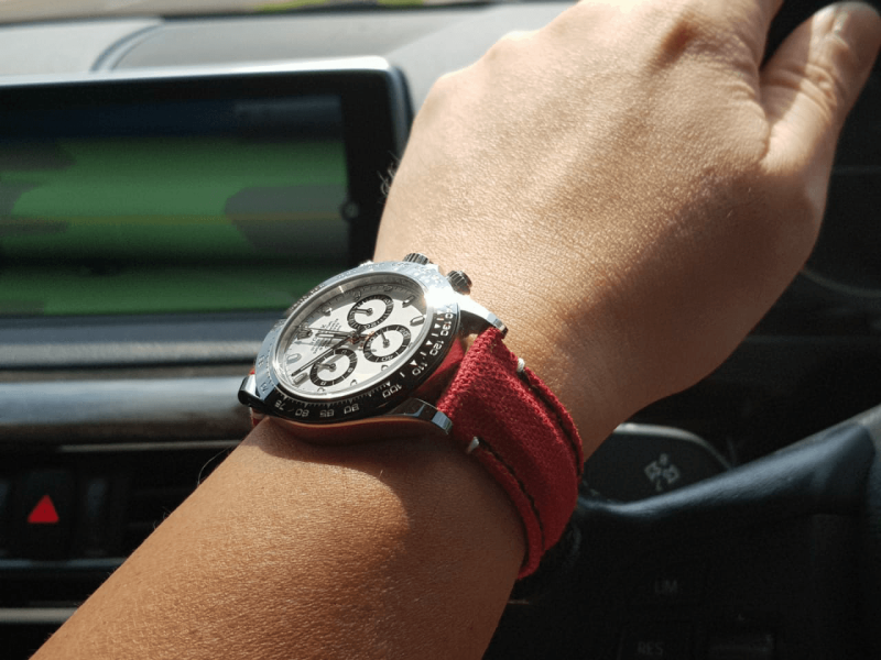 Red Canvas Hook & Loop Strap For Rolex Daytona with Extreme Padded Style