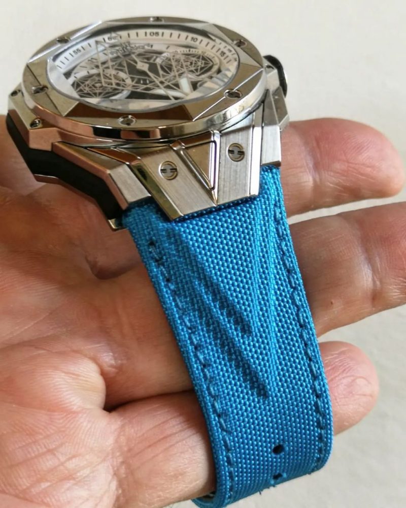 Cyan Kevlar Strap on Hublot Big Bang Sang Bleu by Gunny Straps