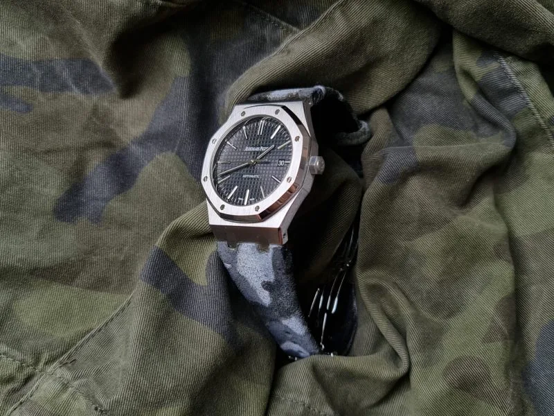 Handpainted Camo Grey Leather Strap For Audemars Piguet Royal Oak by Gunny Straps