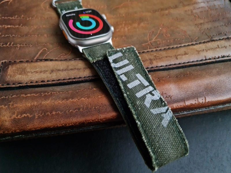 Army Green Ultra Canvas Strap with Hook & Loop on iWatch by Gunny Straps
