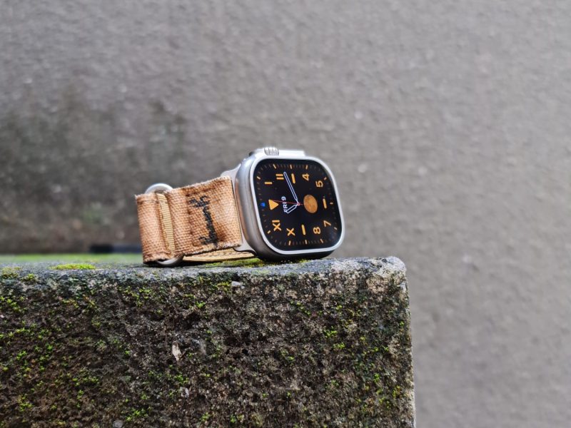 Beige Ultra Canvas Strap with Hook & Loop on iWatch by Gunny Straps