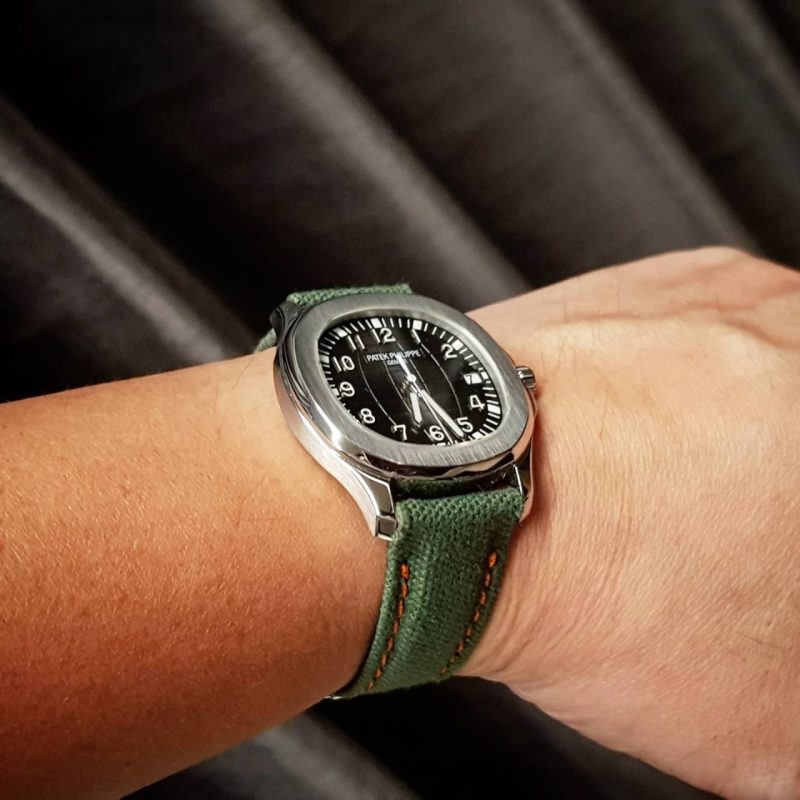 Army Green Canvas With Orange Stitch Strap For Patek Philippe - Image 2