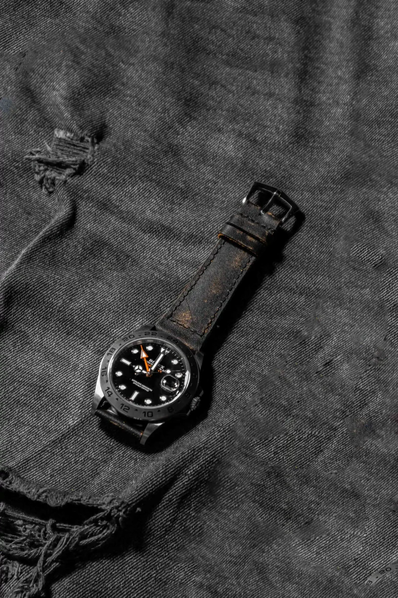 Mission Possible Black Strap on Rolex Explorer II by Gunny Straps