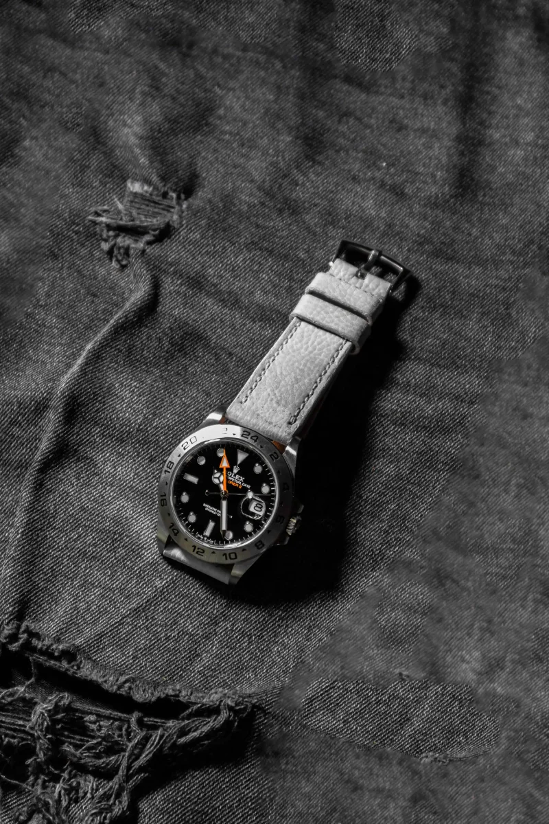Pebble White Strap on Rolex Explorer II by Gunny Straps