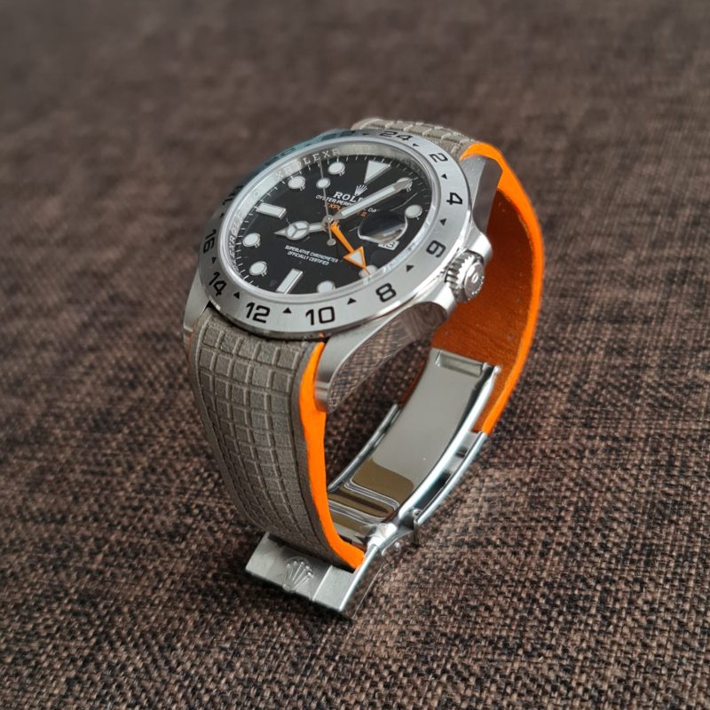 Titanium Chessboard with Orange Edge Leather Strap For Rolex Explorer II by Gunny Straps