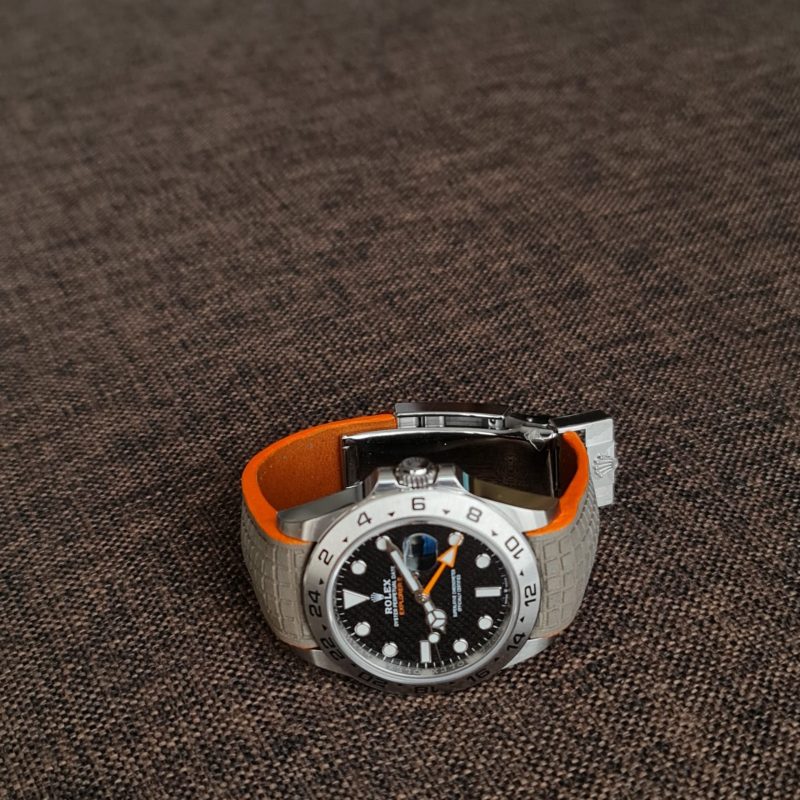 Titanium Chessboard with Orange Edge Leather Strap For Rolex Explorer II by Gunny Straps