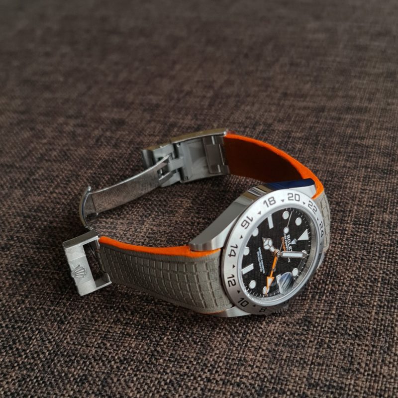 Titanium Chessboard with Orange Edge Leather Strap For Rolex Explorer II by Gunny Straps