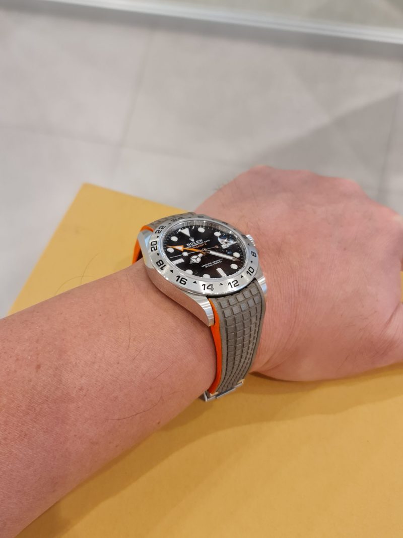 Titanium Chessboard with Orange Edge Leather Strap For Rolex Explorer II by Gunny Straps