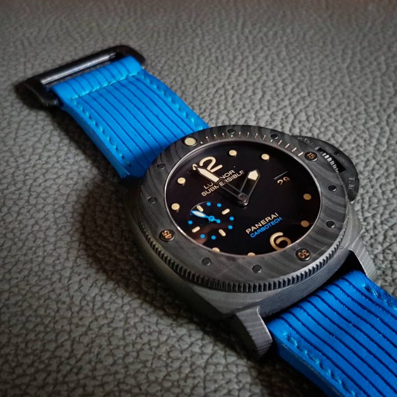 Flight Eagle Blue Strap on Panerai Luminor Submersible by Gunny Straps
