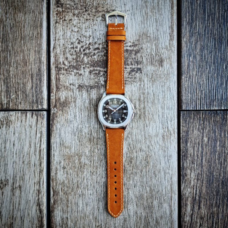 Nubuck Tan Leather Strap on Patek Philippe Aquanut by Gunny Straps