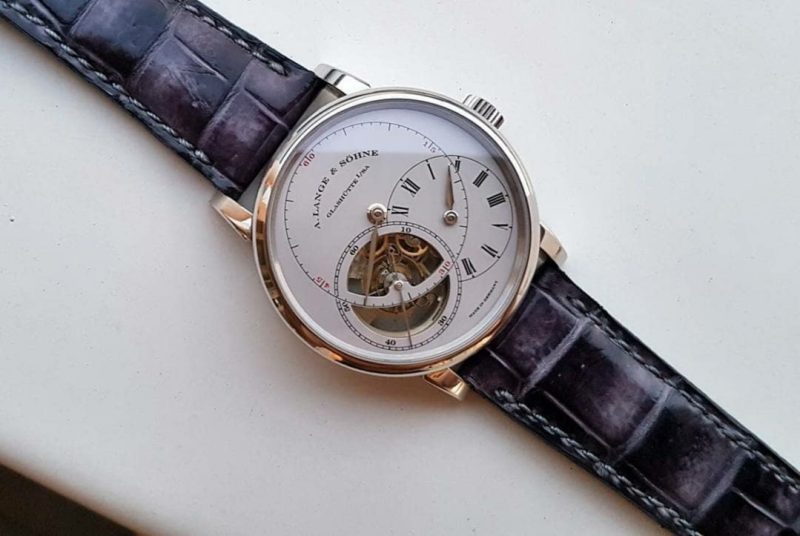Anthracite Croco Strap on Lange & Sohne watch by Gunny Straps
