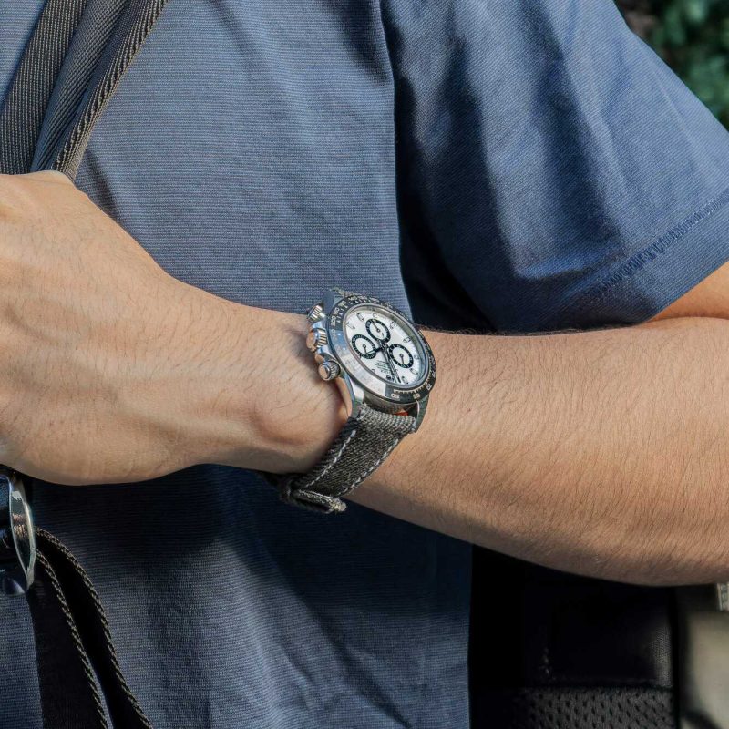 Black Denim Watch Strap on Rolex Daytona Ceramic by Gunny Straps