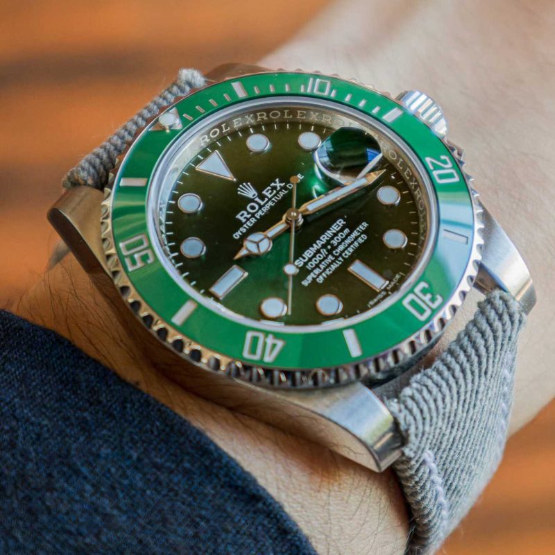 Grey Denim Strap on Rolex GMT Master II Hulk By Gunny Straps