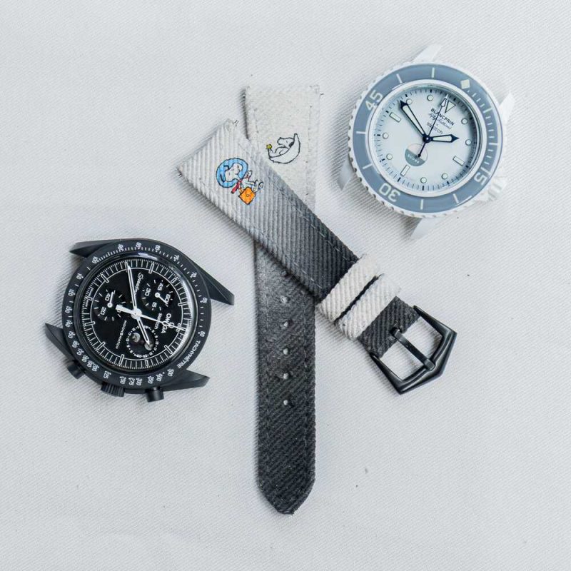 White Black Denim Two Tone Snoopy Strap for Omega moonswatch by Gunny Straps