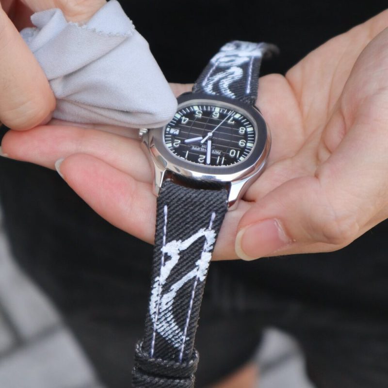 Black Calli Denim Strap on Patek Philippe Aquanaut by Gunny Straps
