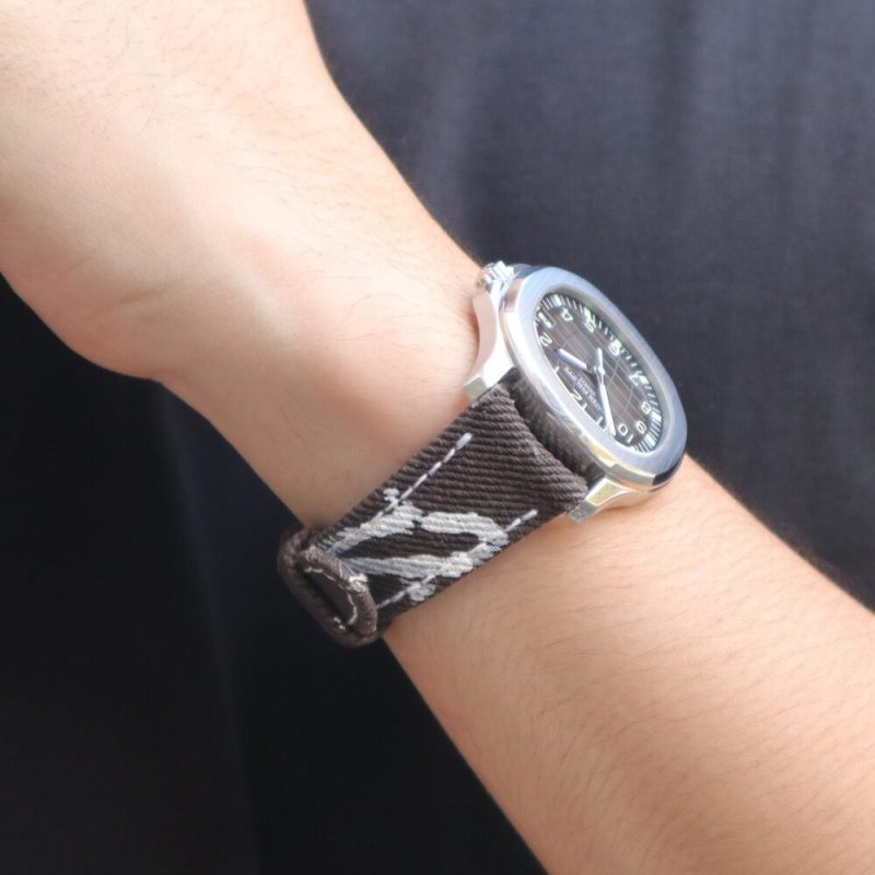 Dark Brown Calli Denim Strap on Patek Philippe Aquanaut by Gunny Straps