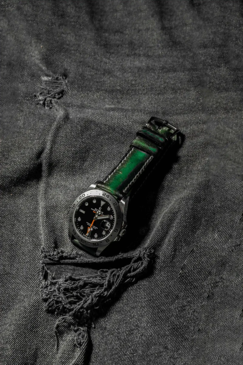 Deep Green Strap on Rolex Explorer II by Gunny Straps