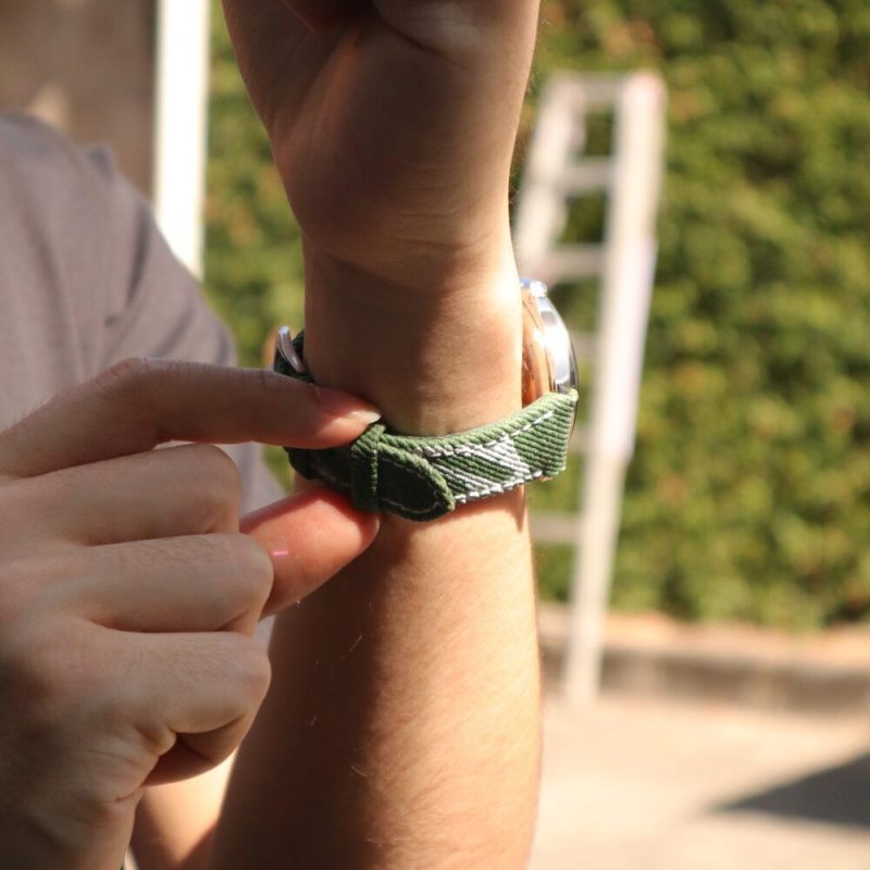 Green Calli Denim Strap on Patek Philippe Aquanaut by Gunny Straps
