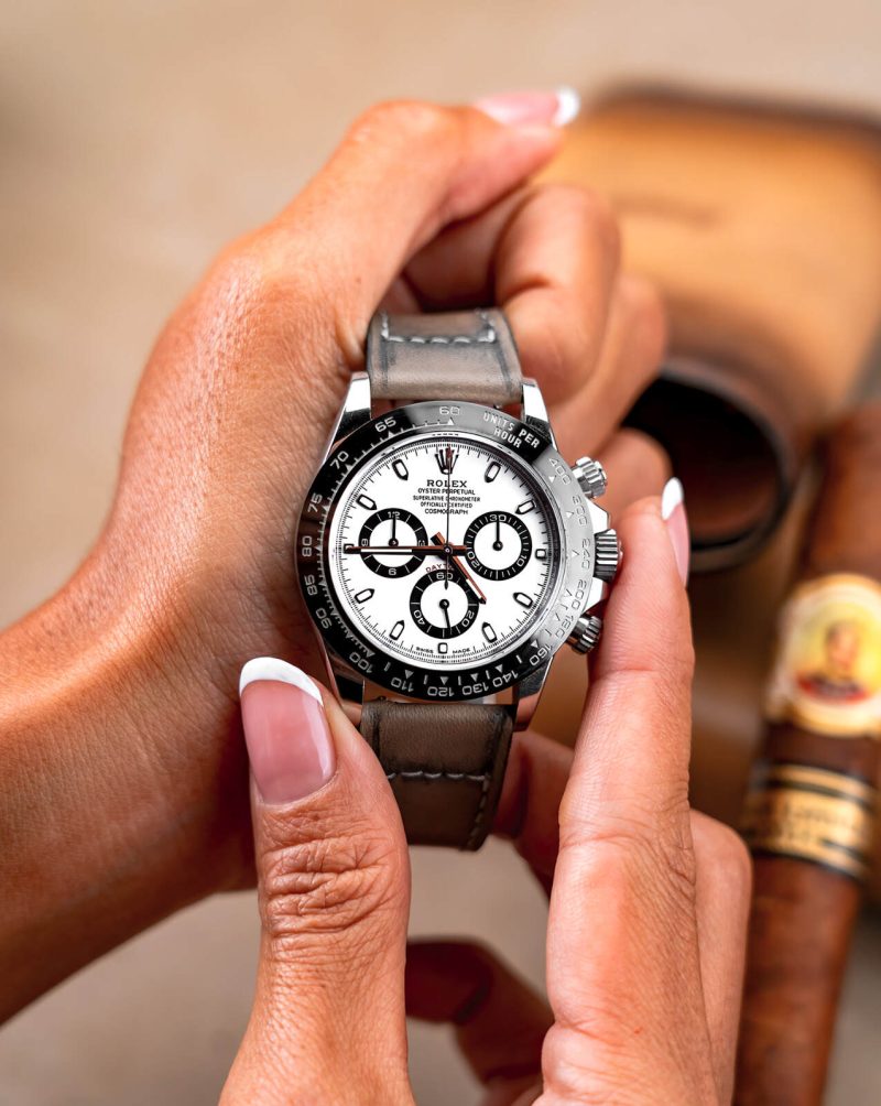 Little Caitlin 5 Leather Strap on Rolex Daytona Panda by Gunny Straps