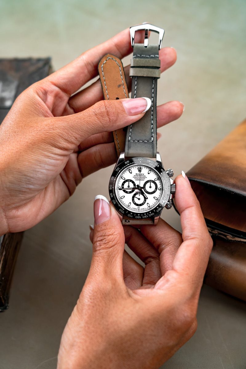 Little Caitlin 5 Leather Strap on Rolex Daytona Panda by Gunny Straps