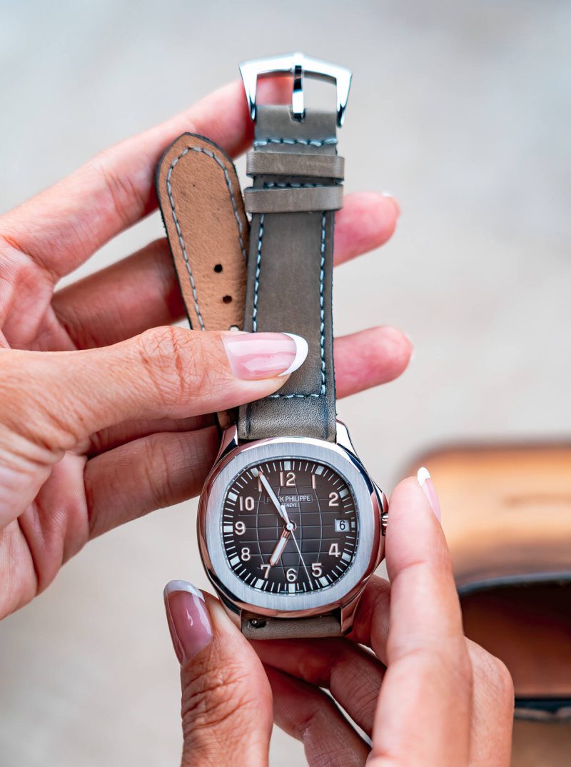 Little Caitlin 5 Strap on Patek Philippe Aquanaut by Gunny Straps