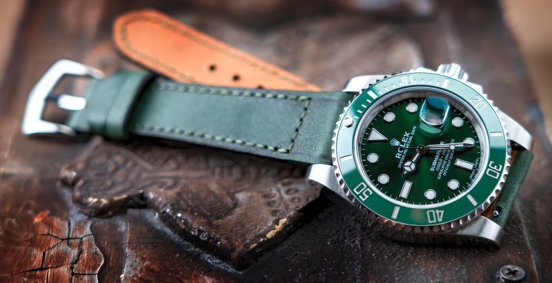 Little Caitlin 7 Leather Strap on Rolex GMT Master II Hulk by Gunny Straps