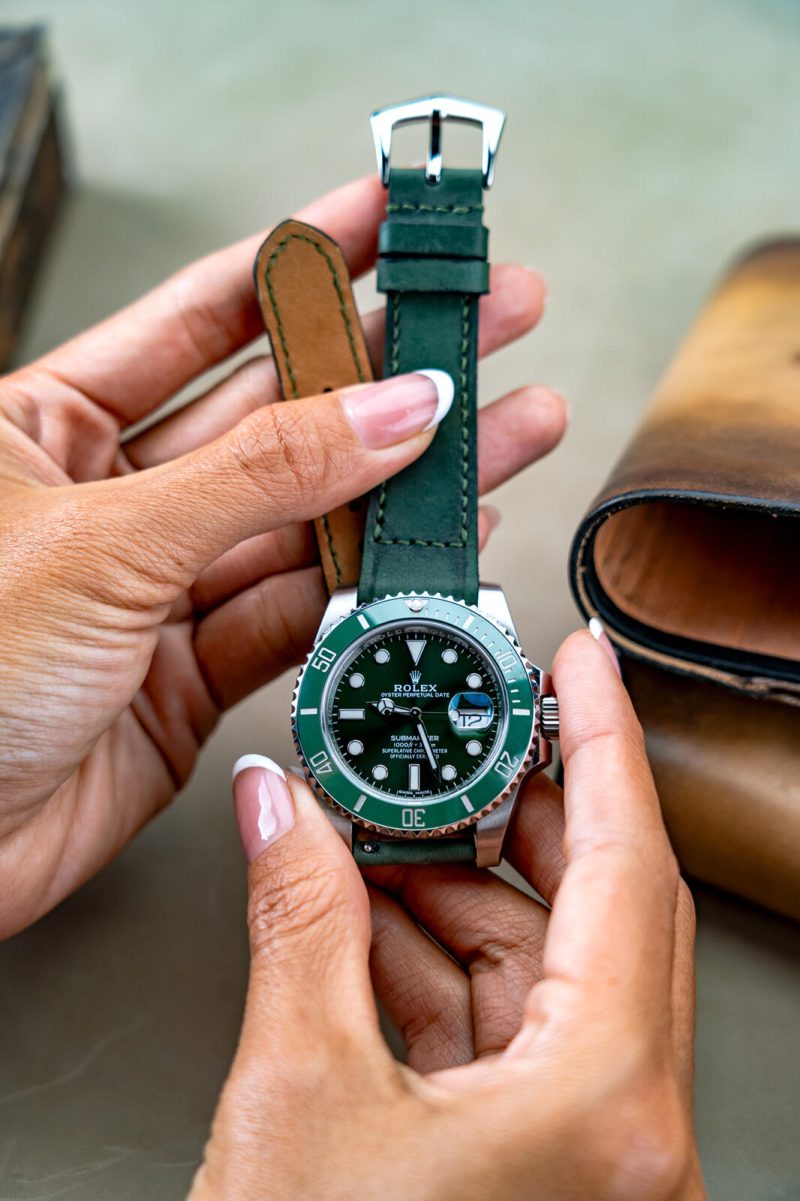 Little Caitlin 7 Leather Strap on Rolex GMT Master II Hulk by Gunny Straps