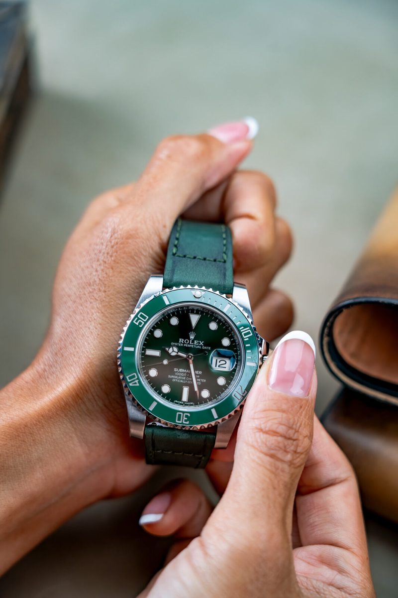 Little Caitlin 7 Leather Strap on Rolex GMT Master II Hulk by Gunny Straps